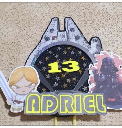 Space adventure cake topper with the number 13 and the name Adriel